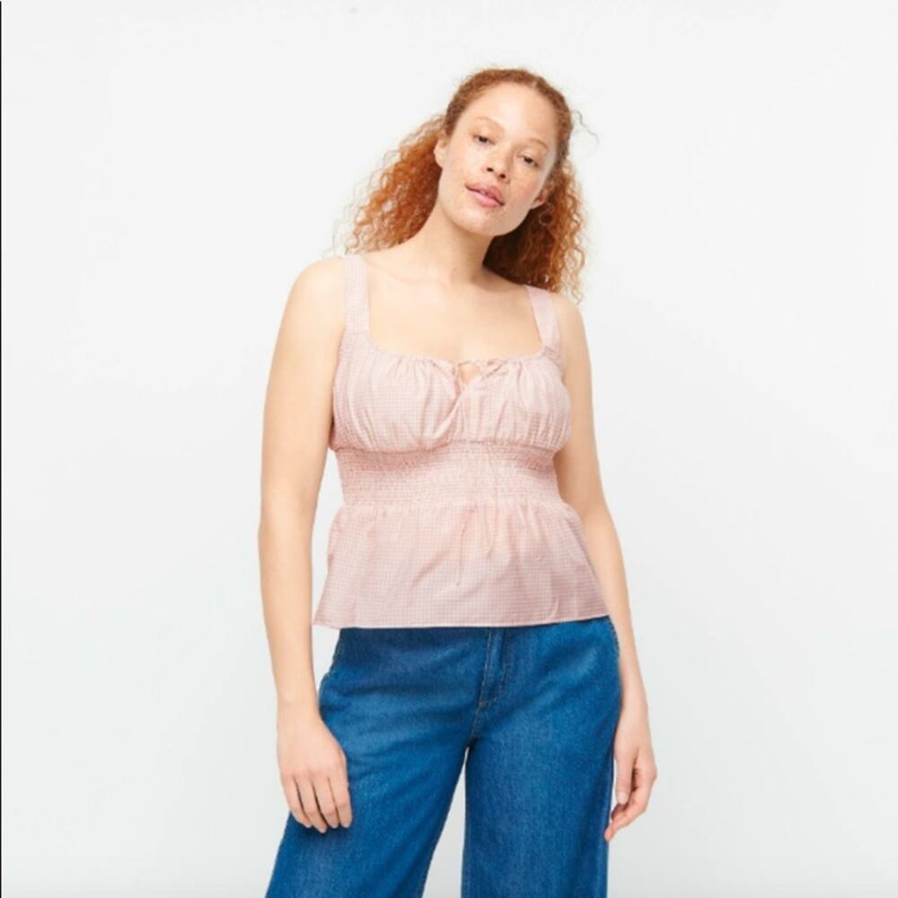 J Crew Smocked-Waist Tank in Pink/White Gingham